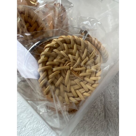 Boho Shower Curtain Hooks Rings Set 12 Woven Wicker Ratten New in package - Picture 3 of 9